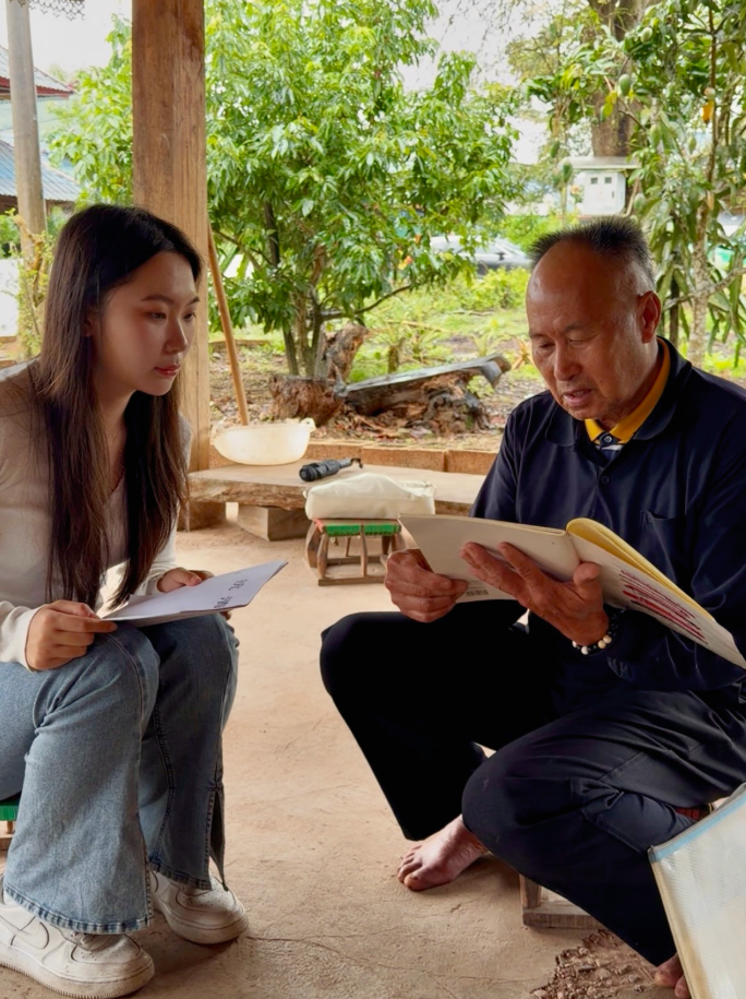 The founder in conversation during a craft visit